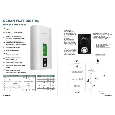Водонагрівач OCEAN FLAT RZB80M, ET+DT (80л Digital)